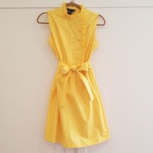 Yellow Cotton Dress with Ruffle & Belt